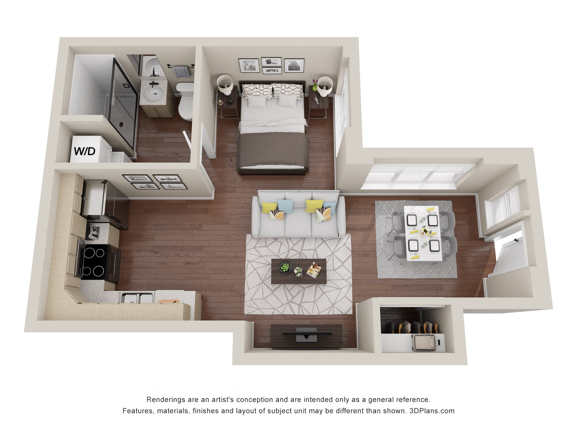 Floor plan for studio, 1 bath, 430 sqft